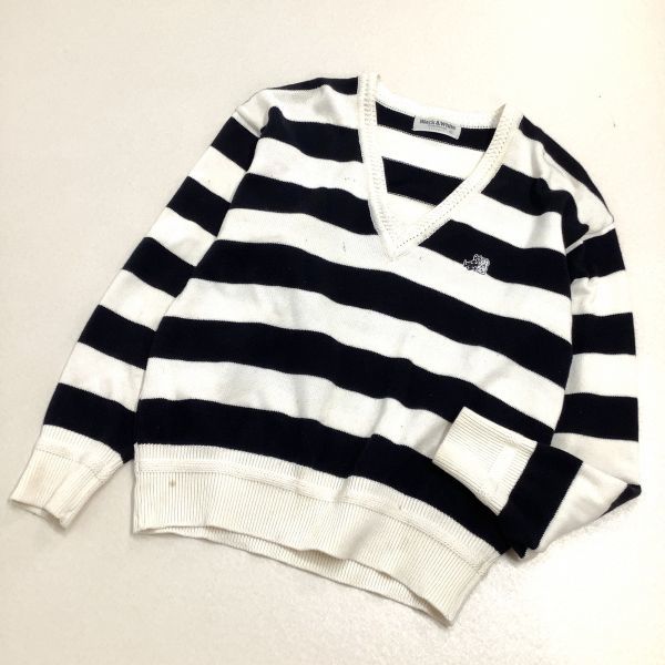 Black&White ブラック&ホワイト vネック ボーダー コットンニット レディース 9号 M ゴルフ golf GOLF拍卖