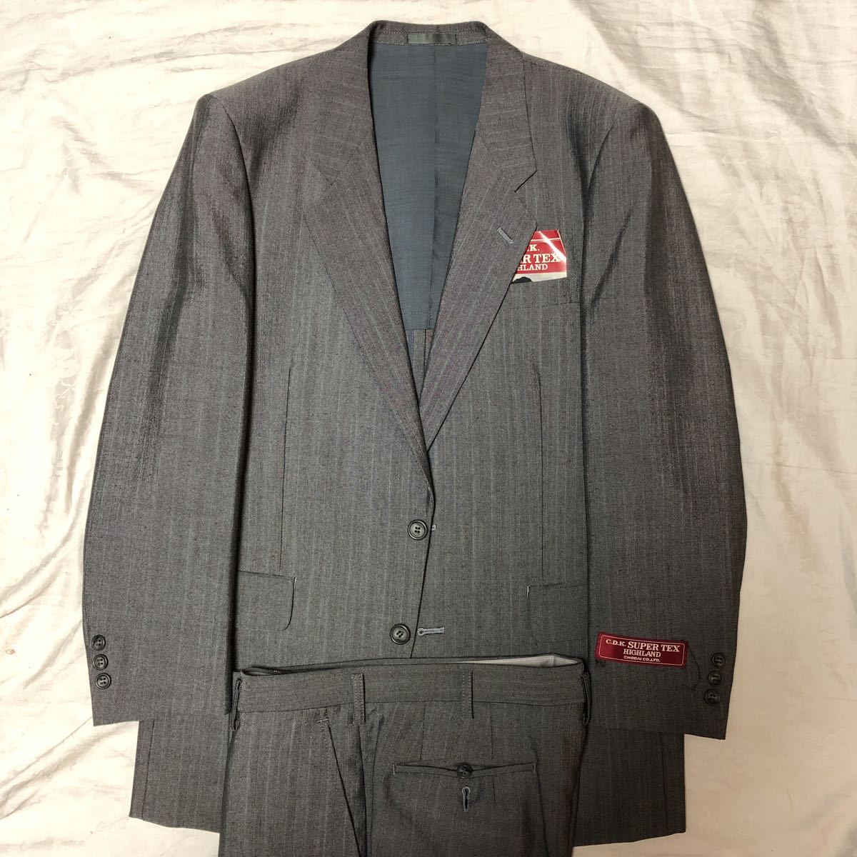 ヤフオク限定 新品 未使用 激安 タグ付き C.D.K SUPERTEX ハイランド シングルスーツ グレー サイズA6 台場仕立て ウールモヘヤ混拍卖