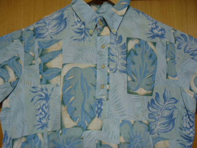 即決 ハワイ reyn spooner レインスプーナー アロハシャツ 水色 パイナップル・花・葉っぱ柄 XL43拍卖
