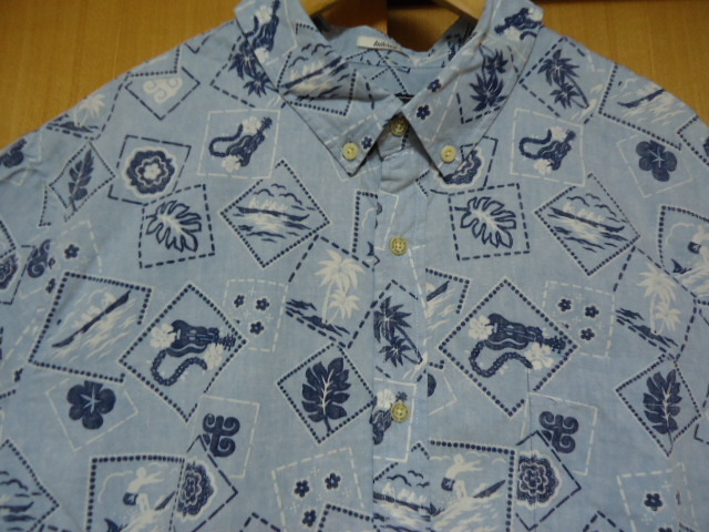 即決 ハワイ reyn spooner レインスプーナー アロハシャツ 水色 ウクレレ・レイ・サーフィン・他柄 XL46 TAILORED FIT 拍卖