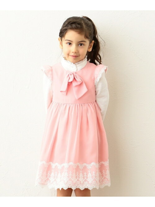 新品 ¥8629 組曲 anyFAM 2ways フォーマル シフォン ワンピース 120cm 子供用 女の子 ピンク リボン プリーツ レース 刺繍 セレモニー拍卖