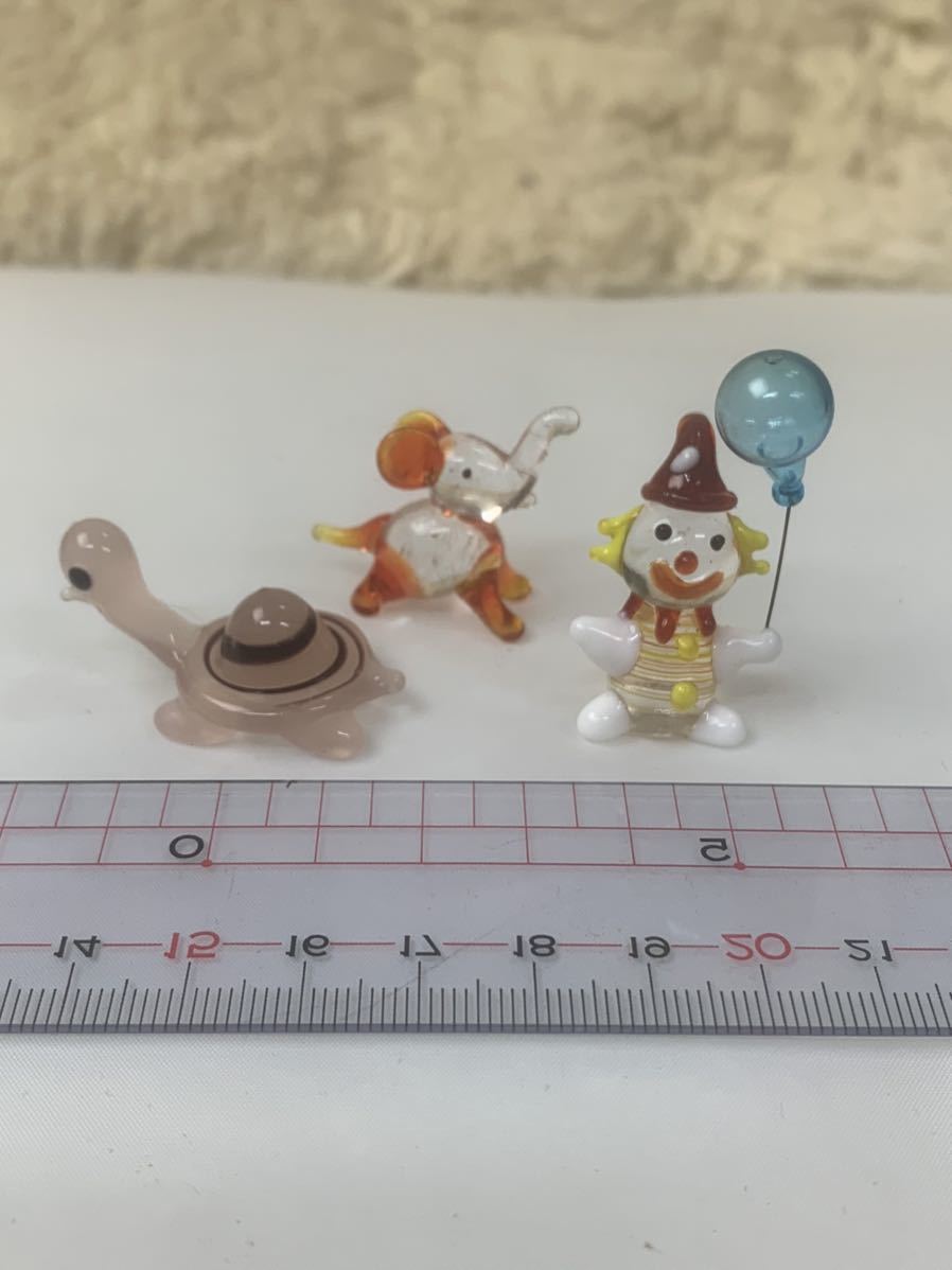 小ちゃい物シリーズ ガラス細工 亀さんゾウくんピエロちゃん拍卖