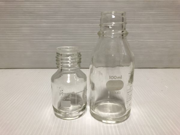 スクリュー管瓶 容量 100ml 50ml 高さ13cm 8.5cm PYREX IWAKI 化学/実験/アンティーク/レトロ/希少/レア拍卖