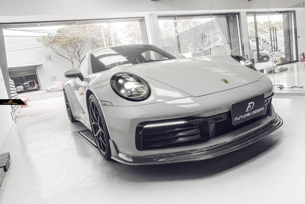 【FUTURE DESIGN 正規品】Porsche ポルシェ 911 992 Carrera フロント リップ スポイラー 本物Drycarbon ドライカーボン カスタム エアロ拍卖