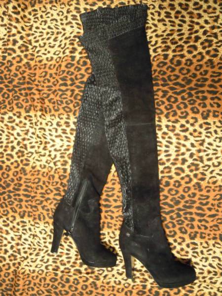 シャネル★黒・本皮革サイハイブーツ★ストレッチニーハイ24,5拍卖