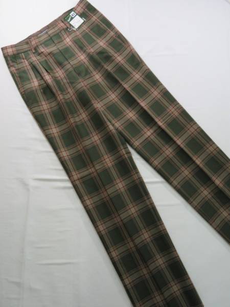 ★☆  91 ツータック パンツ 新品 秋冬 緑格子 日本製☆★拍卖