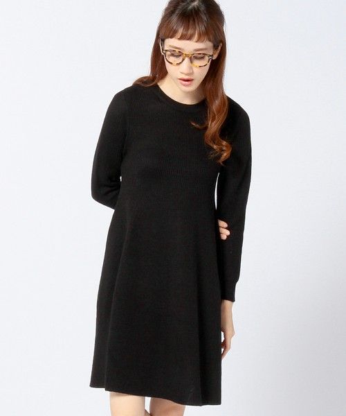 アナザーエディション 黒 フィット&フレア ニット ワンピース拍卖