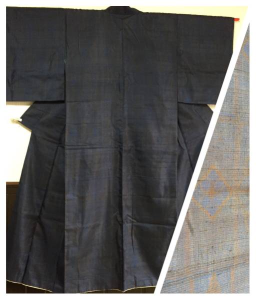 【紬の着物】正絹 袷 身丈140.5cm 躾有り 軽い 藍色地拍卖