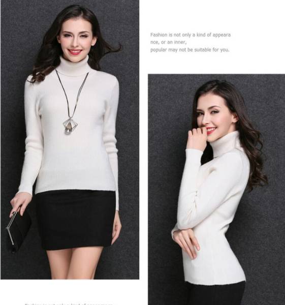 着心地の良いカシミヤ混・レディースタートルネックセーターM 白拍卖