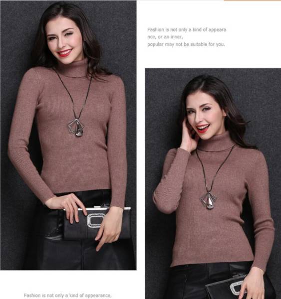 冬暖か着心地の良いカシミヤ混・レディースタートルネック XL 茶拍卖