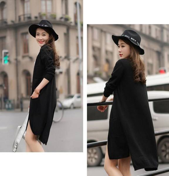 冬暖かい着心地の良い婦人用 カシミヤ混・ロングカーディガンXL黒拍卖