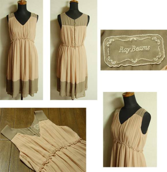 ● 美品 Ray Beams レイ ビームス プリーツ ワンピース ● レディース ドレス/ フレンチ ギャザー/ サーモ ピンク,クラシック デザイン/拍卖