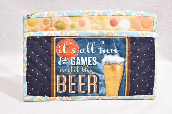 ♪ハンドメイド♪KAZU♪パッチワーク スクエア ポーチ BEER 紺拍卖