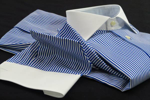 ★イタリアシャツDANROMAクレリック Sカフス RIGATO_NAMUR AZZURA コットンを超えたコットン・・♬~ L 41-93拍卖