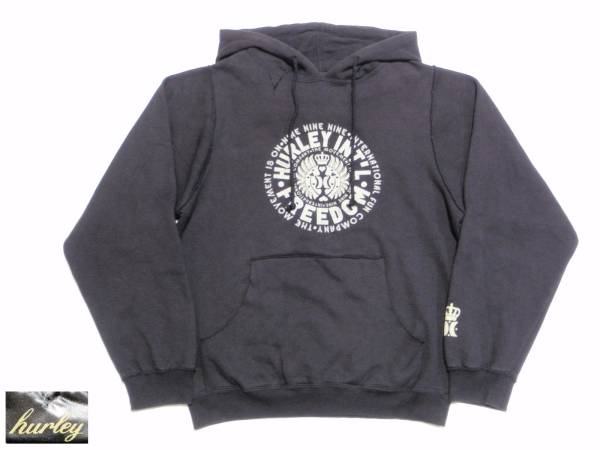 USED難有 HURLEY INT'L BIGプリント スウェット・パーカー 黒 Sサイズ拍卖