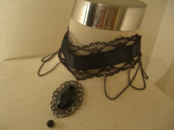 即決☆ヴィンテージ風黒ゴシックレースリボンチョーカー♪ブラック拍卖