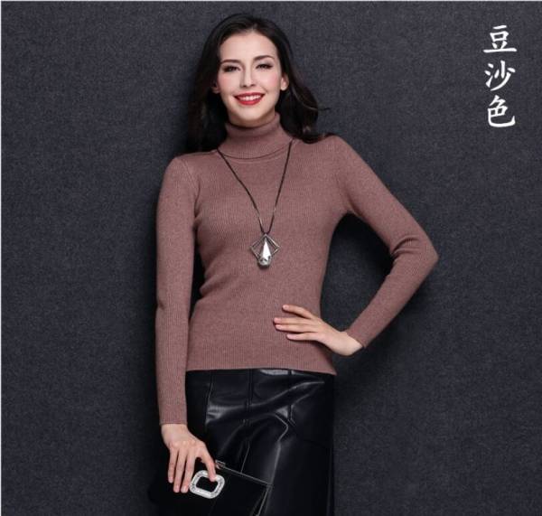 着心地の良いカシミヤ混・レディースタートルネックセーターL 茶拍卖