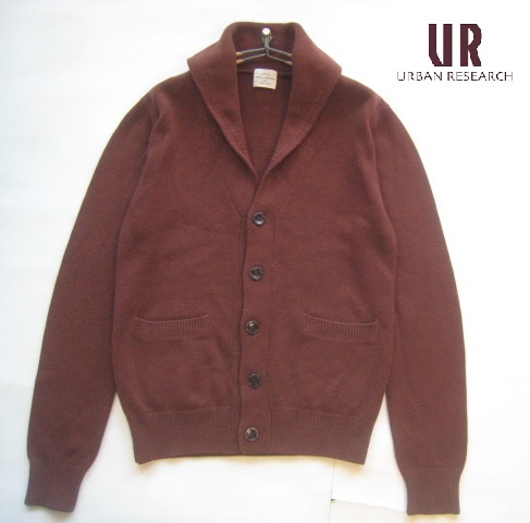 美品!!アーバンリサーチ URBAN RESEARCH*ショールネックアクリルウールニットカーディガン M ブラウン 茶拍卖