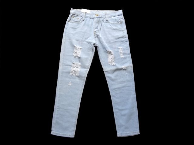 新品 ke le shi GUANG ダメージ加工 デニム パンツ ジーンズ レディース 31 Lくらい 股下65cm 拍卖