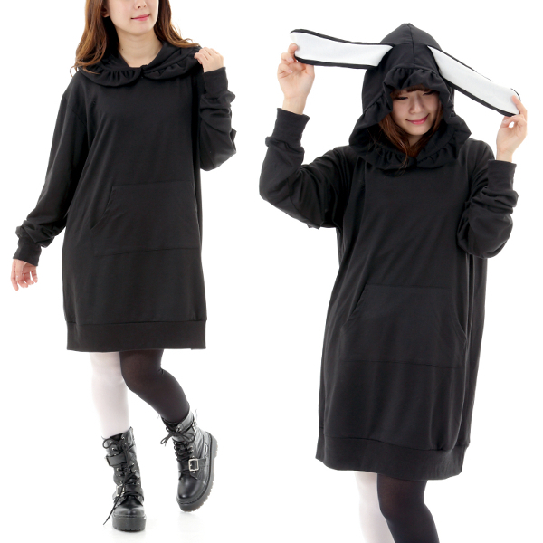 ゴシック うさ耳 パーカー モード カットソー チュニック プルオーバー V系 ゴスロリ バンド ロック ライブ ビッグシルエット パンク拍卖