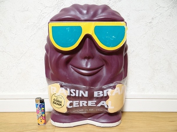 新品 80年代 ビンテージ カリフォルニアレーズン アメリカンレーズン COIN BANK 貯金箱 高さ32cm レトロ 昭和 当時物拍卖