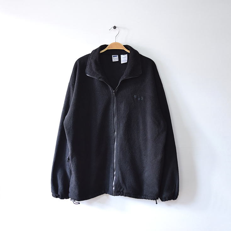 【送料無料】フィラ スポーツ フルジップ フリースジャケット 刺繍ロゴ メンズL ブラック 黒色 FILA 古着 DD0137拍卖