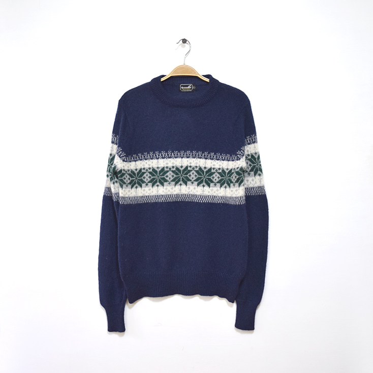 【送料無料】80S オールド クロコダイル シェットランドウールニット 雪柄 セーター メンズL ヴィンテージ 古着 Crocodile CH0751拍卖