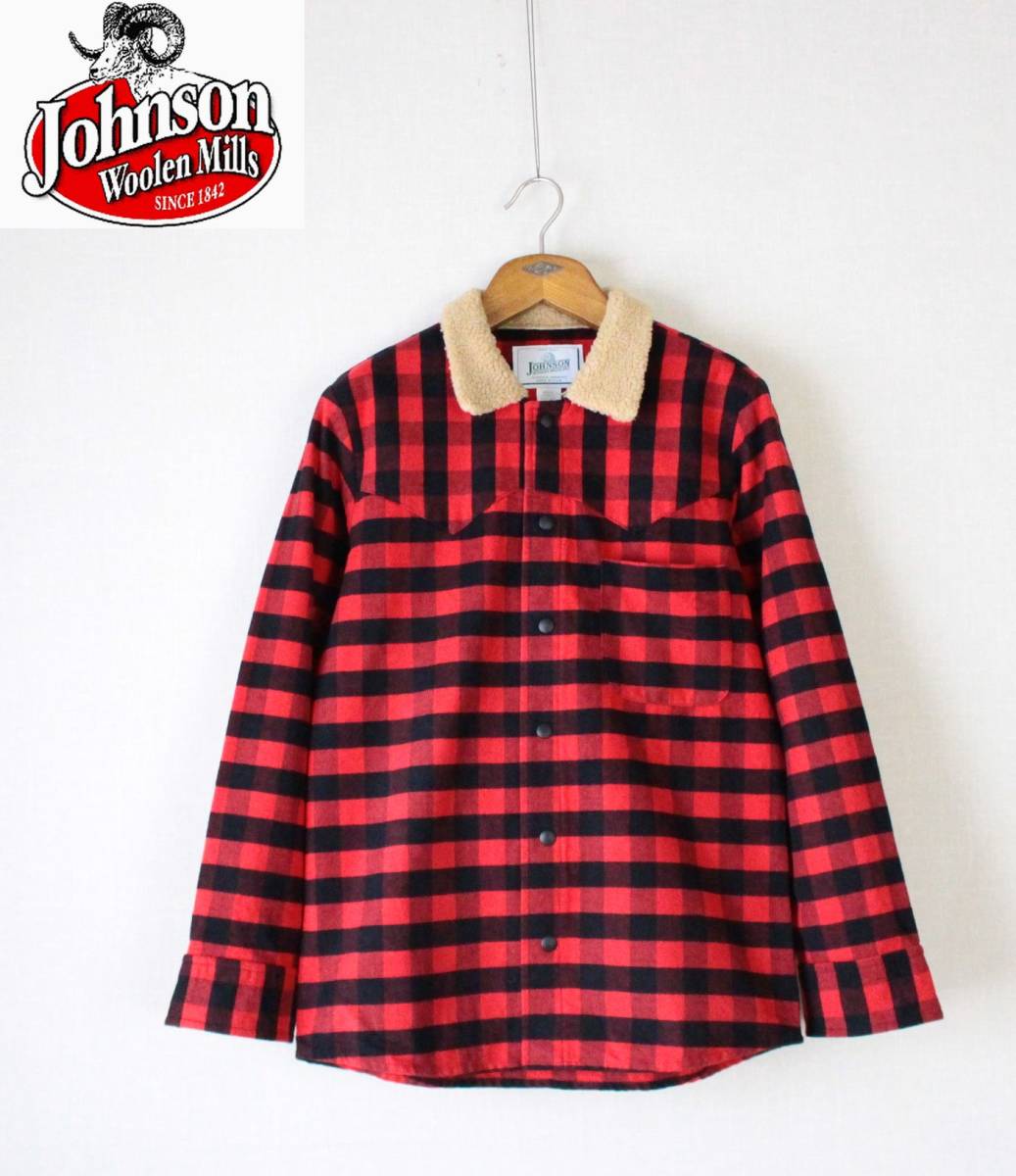 USA製【 Johnson Woolen Mills ジョンソンウーレンミルズ 】チェック 襟ボア カウボーイジャケット M/大きめ 定価\25,300 起毛 フランネル拍卖