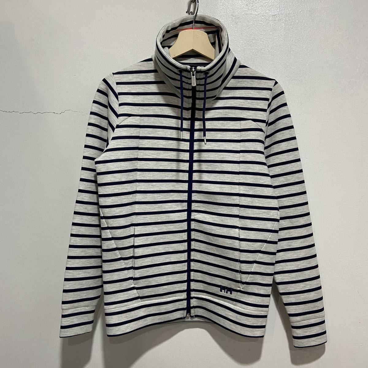 ☆送料無料☆ヘリーハンセン☆ボーダー☆フルジップブルゾン☆フェザーグレー☆ネイビー☆ハイネック☆XS☆K21☆拍卖