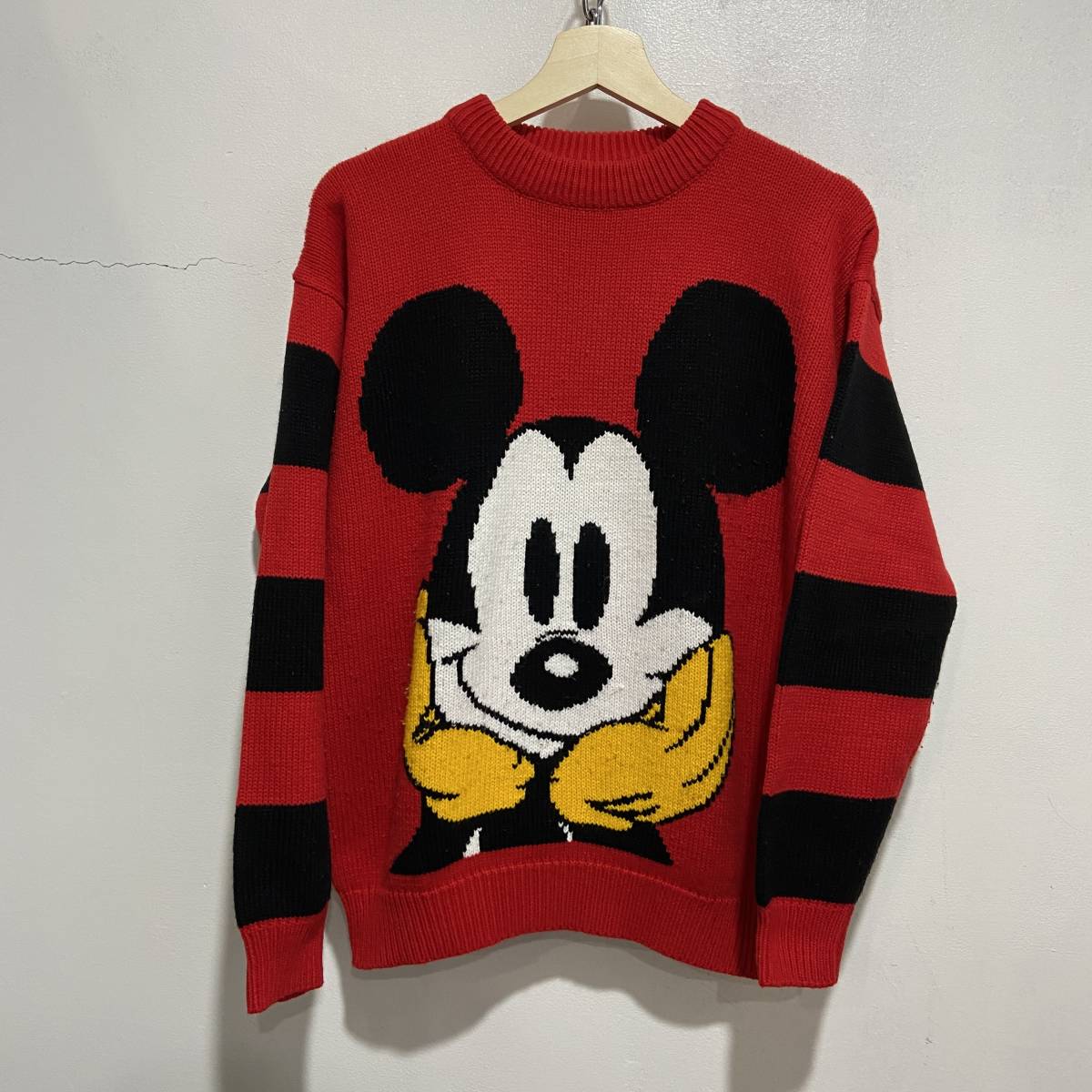 ☆送料無料☆80s☆ミッキー☆セーター☆ミッキーフェイス柄☆赤☆S☆ディズニー☆ビンテージ☆K21拍卖