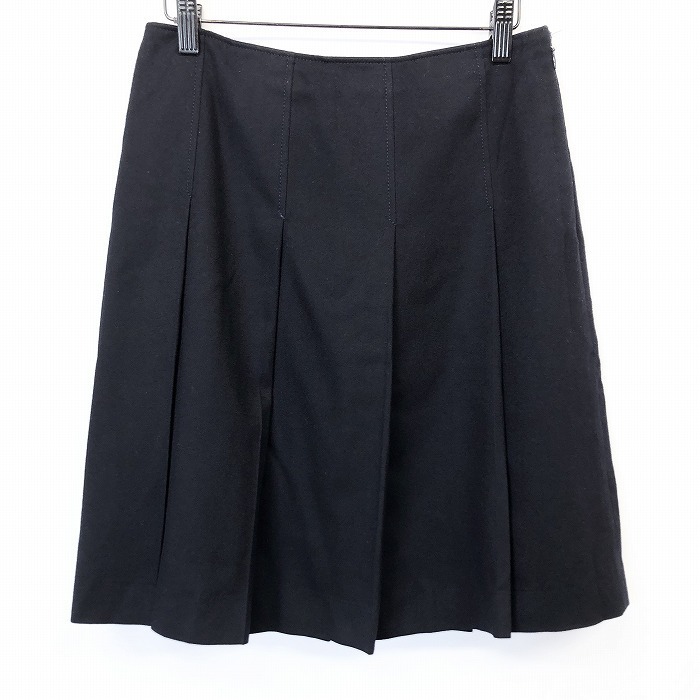 TOMORROWLAND トゥモローランド 38 レディース プリーツ フレア スカート 裏地付き ひざ丈 ウール×カシミヤ×ポリウレタン ダークネイビー拍卖