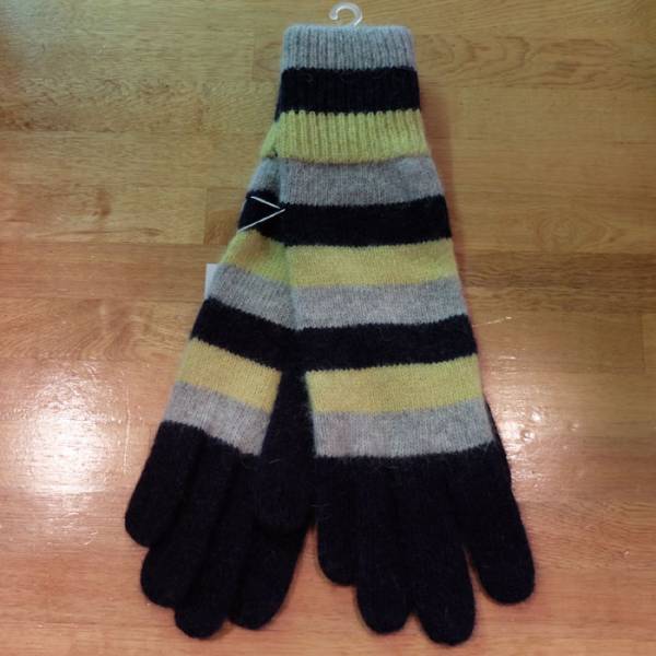3色ボーダー手袋 ネイビーxグレーxイエロー拍卖