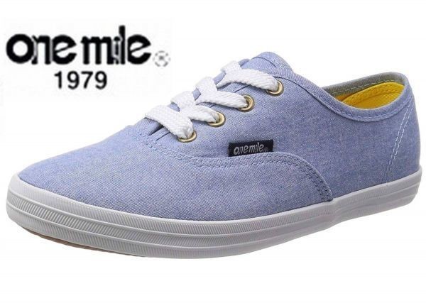 キャンバス スニーカー 新品 63%OFF訳☆レディース スニーカー レースアップ M 23cm / 23.5cm ブルー☆Onemile ワンマイル OM711SA/M拍卖