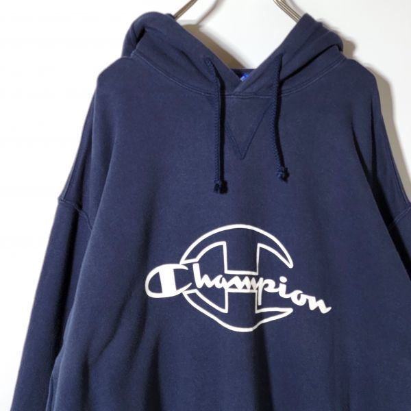 【レア】チャンピオン champion デカロゴ プルオーバー パーカー 90s ネイビー 紺色 Mサイズ 後期青刺タグ 茄子紺拍卖