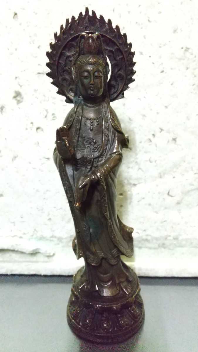 旧家買い取り品 観音様 仏教美術 金属製 中国古玩美術 銅製 拍卖