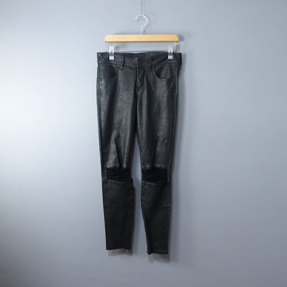 RTA/アールティーエー/25/ストレッチ/ラムレザーニークラッシュ/スキニーパンツ/ブラック/黒/レディス/ボトムスズボン/ジップ/革パン拍卖