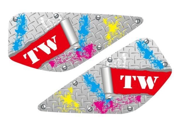 TW200/225 タンクデカール 縞板模様で頑丈にした気分に/赤ベース拍卖