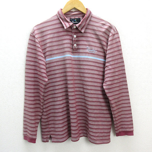 a■パラディーゾ/PARADISO ロゴ入り 長袖ポロシャツ/ゴルフウェア【LL】紫系/MENS/62【中古】拍卖
