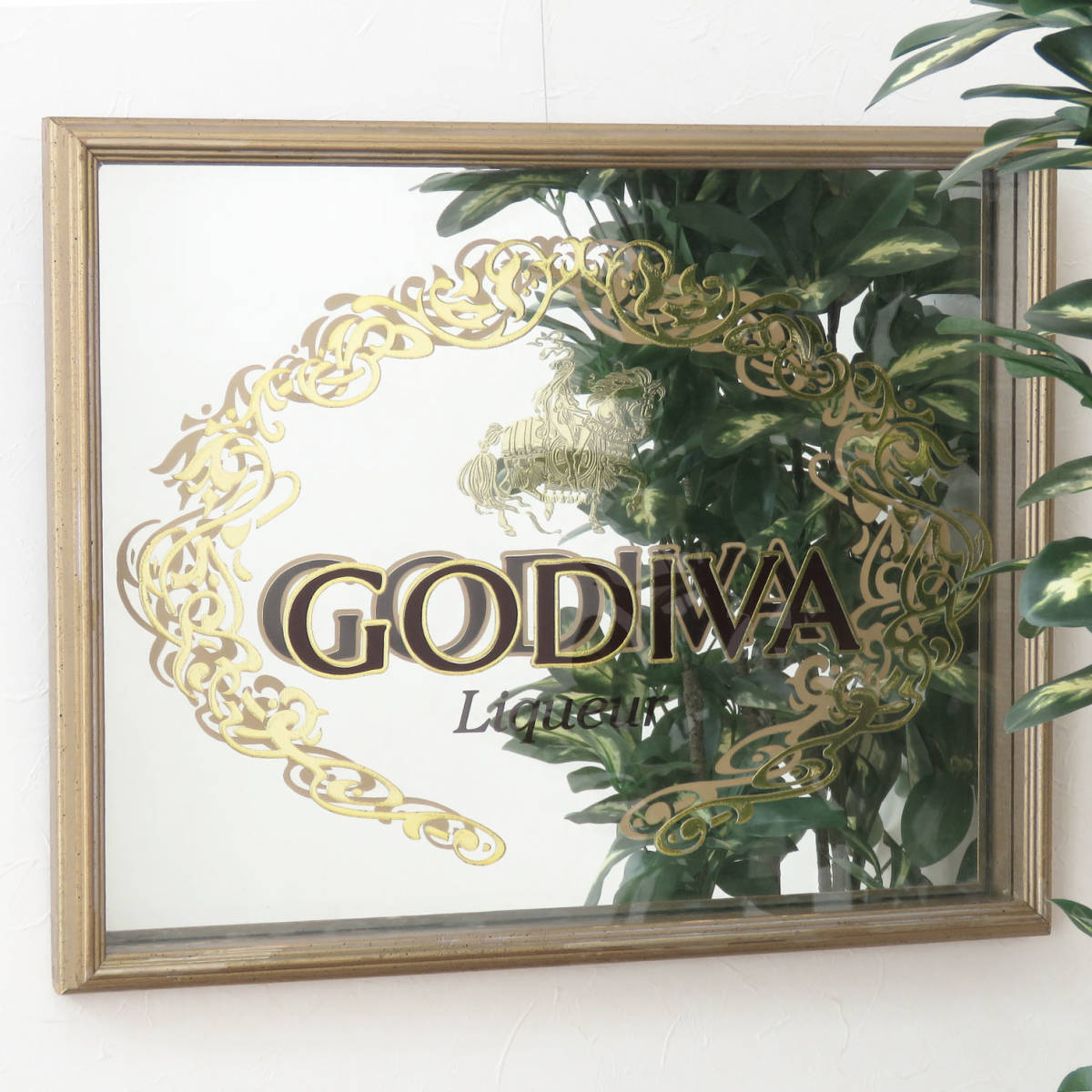 ビンテージパブミラー/ ゴディバ (GODIVA) リキュール /壁掛け(吊り下げ)鏡/店舗什器/ディスプレイ/インテリア雑貨/内装/室内装飾/PM-0103拍卖