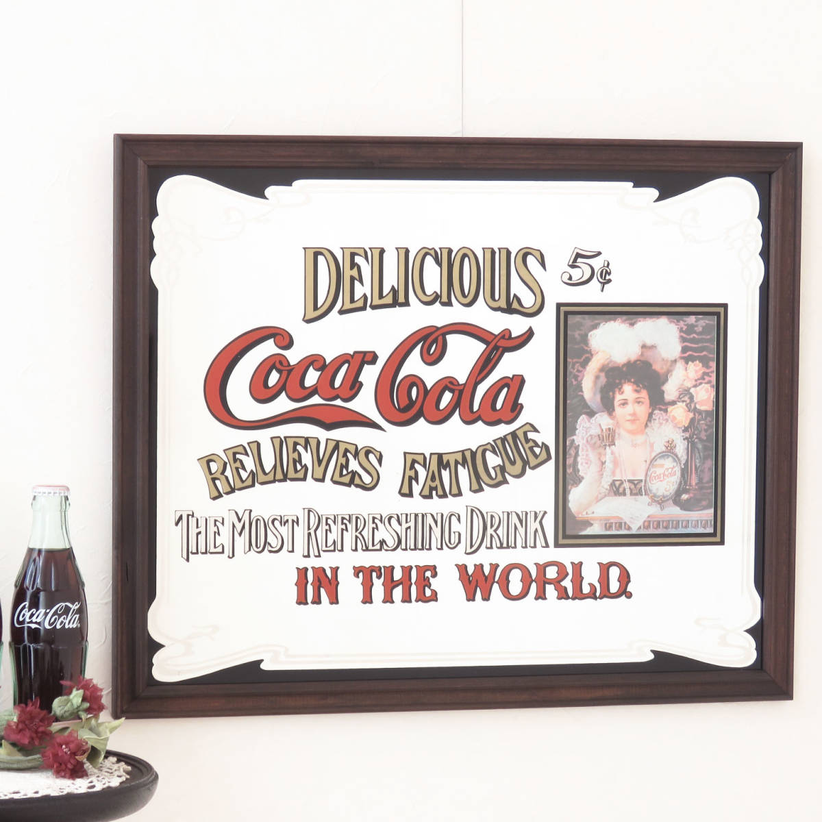 ビンテージパブミラー/コカ・コーラ (Coca-Cola) /店舗什器/ディスプレイ(レストラン)/インテリア雑貨/吊り下げ鏡/内装/装飾/広告/A-4450-7拍卖
