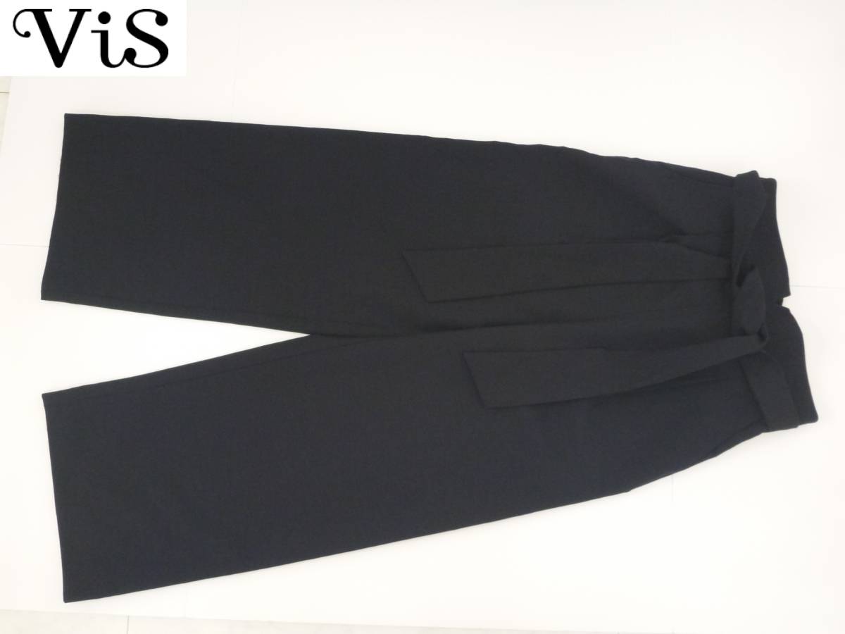 美品 VIS ヴィス★ 濃紺 ウエストリボン ワイドパンツ M拍卖