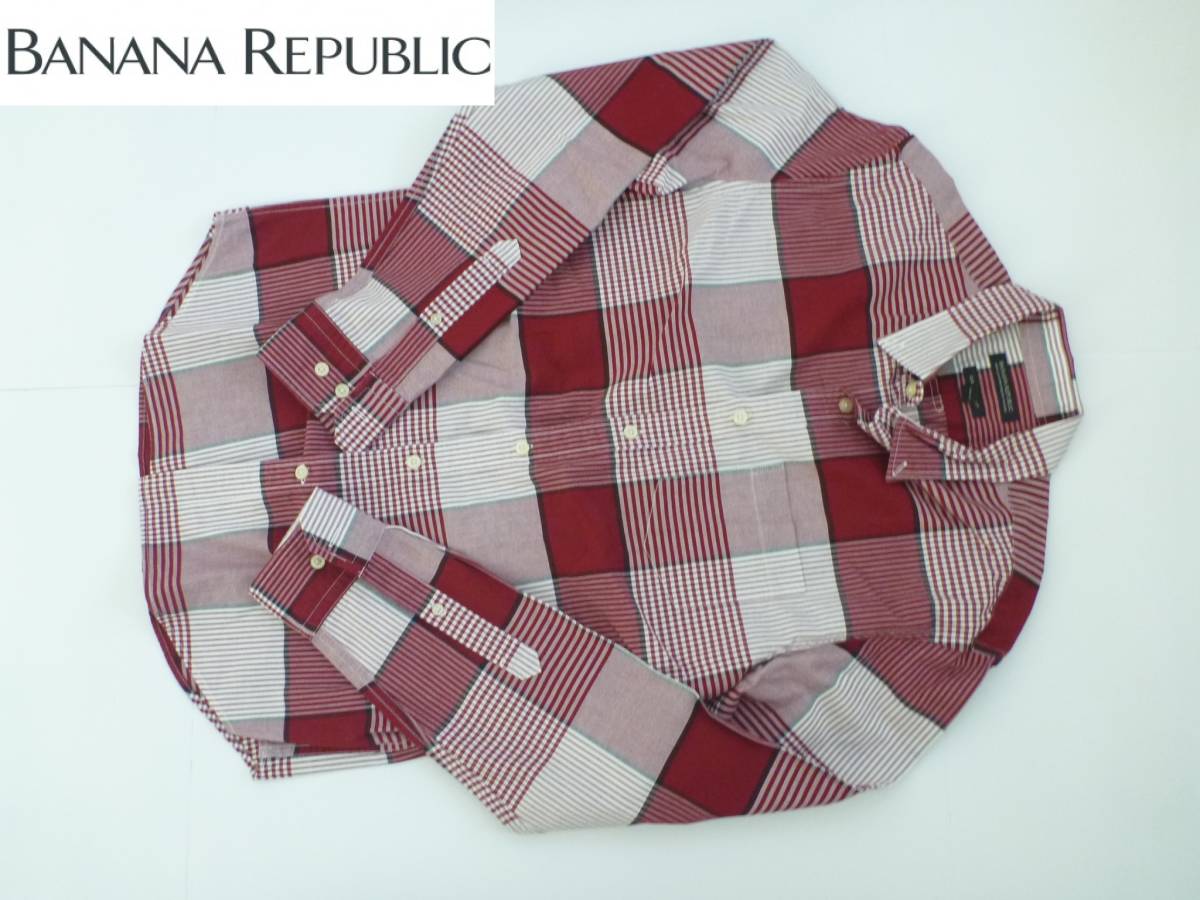 超美品 BANANA REPUBLIC バナナリパブリック ★赤チェック柄 メンズ シャツ M拍卖