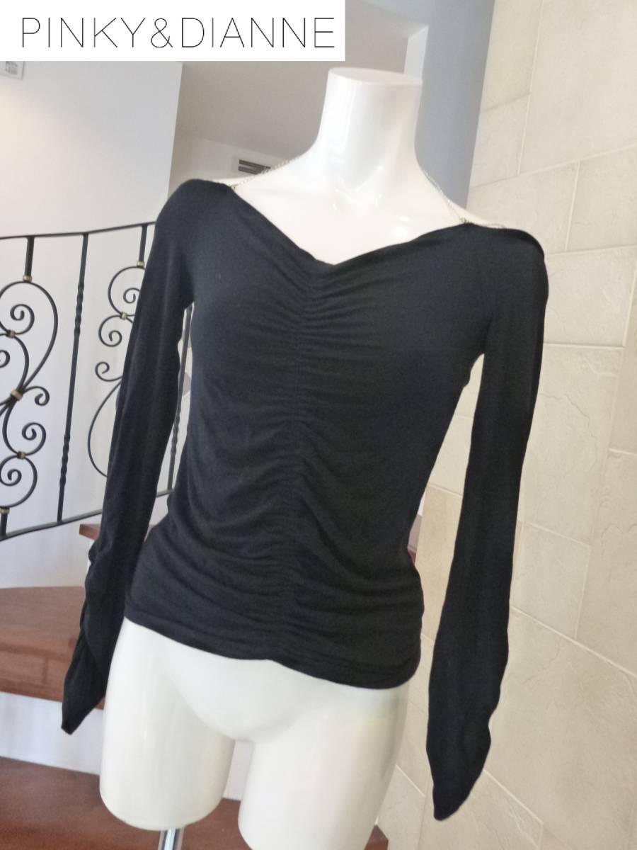 完売 Pinky&Dianne ピンキー&ダイアン★黒×ラインストーン セクシー 長袖 セーター 38 M相当拍卖