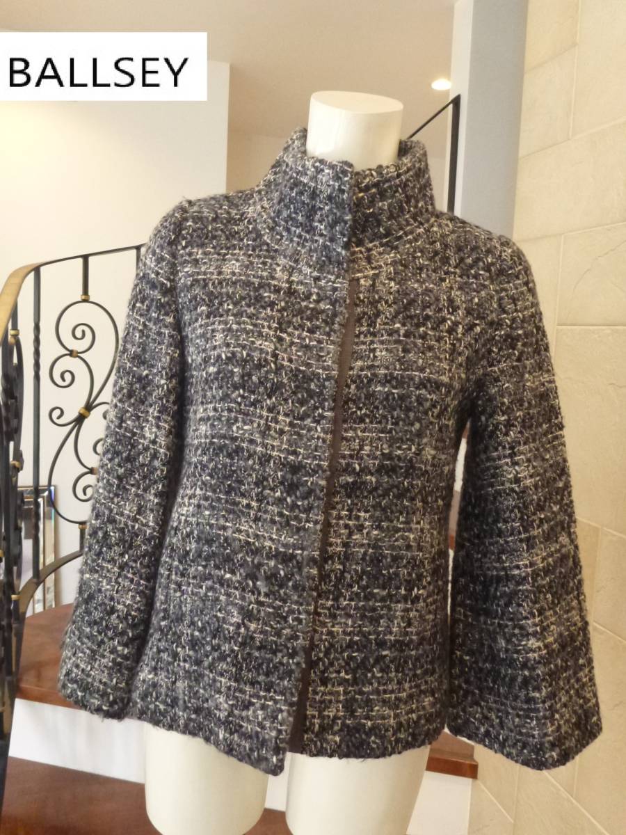5万 BALLSEY(ボールジィ)★ボルジー トゥモローランド 黒×グレー ツイード ジャケット 38 M相当拍卖