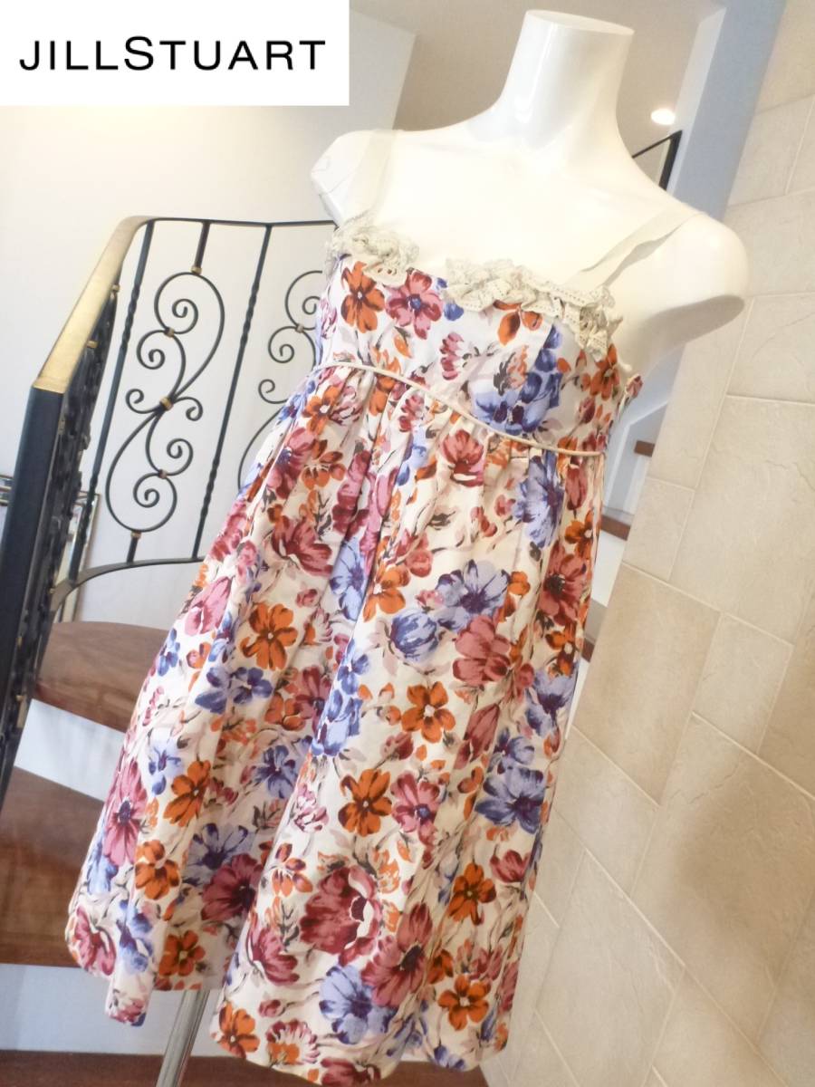3万 超美品 ジルスチュアート JILLSTUART ★ベージュ×花柄 ワンピース 0 S相当拍卖