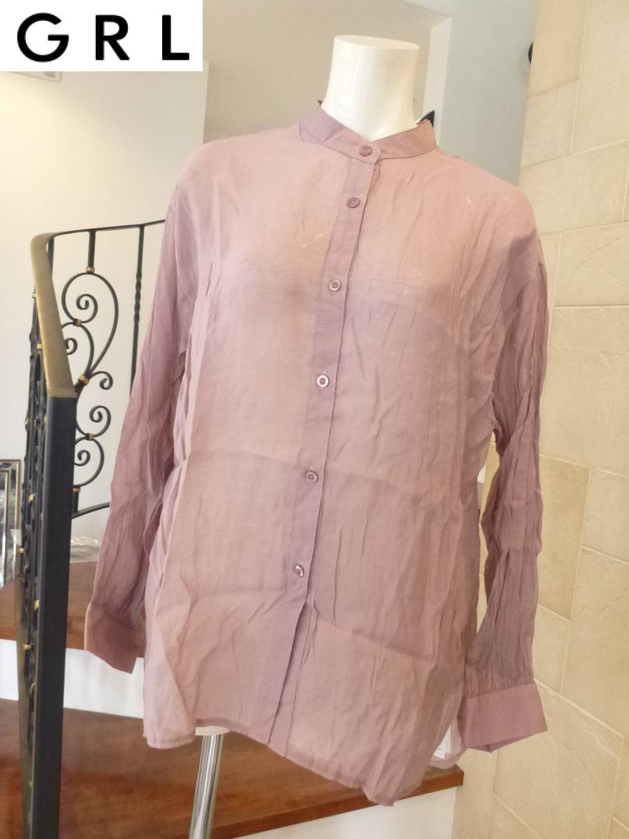 新品 GRL ★くすみパープル系 シワシャツ オーバーブラウス F L~LL相当拍卖