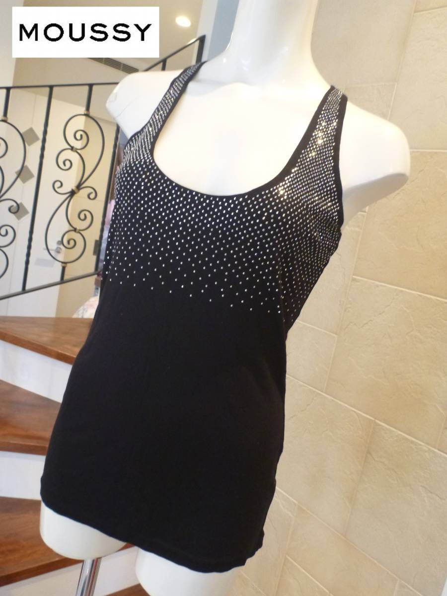 6195円 新品 MOUSSY(マウジー) ★ 黒 ブラック キラキラ タンクトップ 1 S相当拍卖