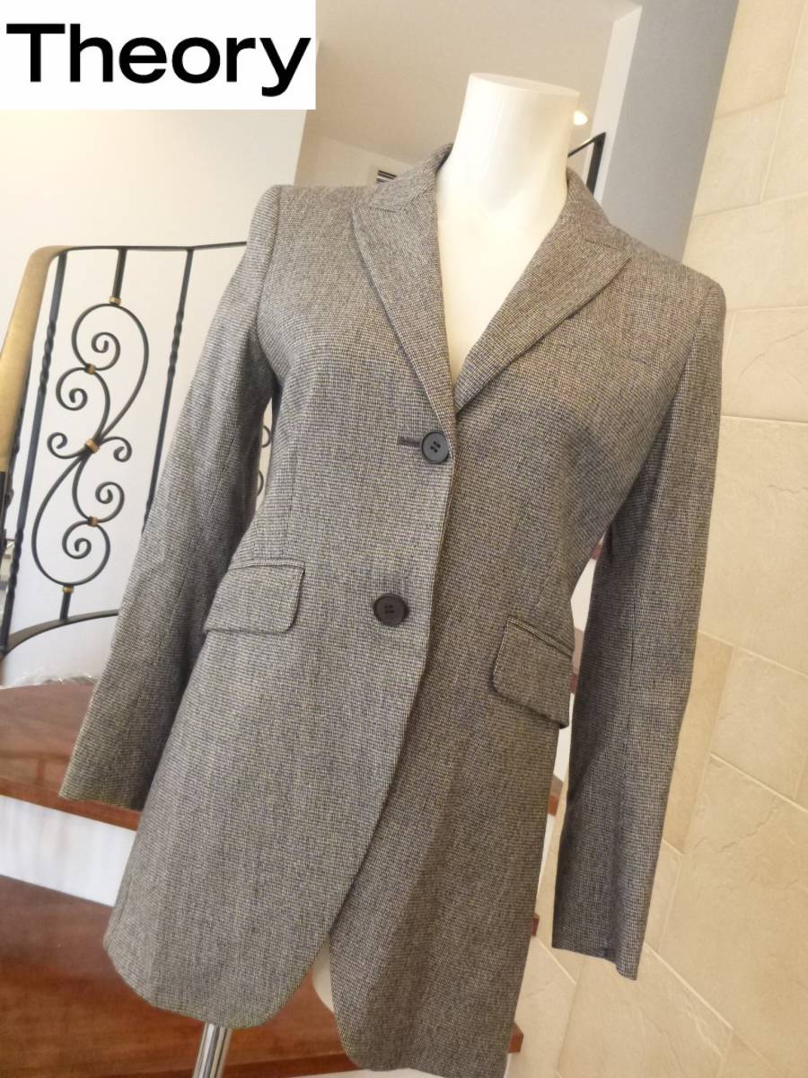 4.5万 超美品 THEORY セオリー ★黒 ブラック系ツイード ロングジャケット 2 M相当拍卖
