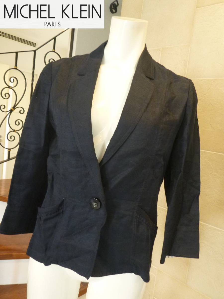 3万 美品 MICHEL KLEIN ミッシェルクラン ★濃紺 ネイビー 薄手ジャケット 36 S相当拍卖
