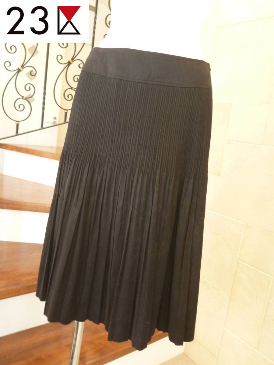 2万 超美品 23区 ★オンワード樫山 黒 スウェードタッチ プリーツ スカート 38 M相当拍卖
